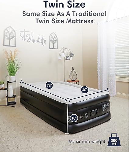 Miniatura 8 de OhGeni Colchón de aire individual con bomba incorporada para invitados, cama inflable de 18 pulgadas de alto con bolsa de transporte para