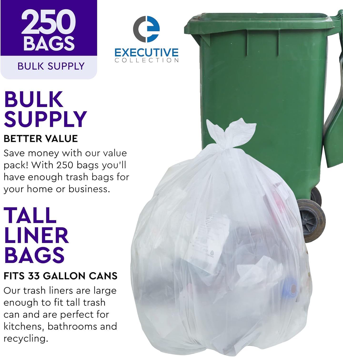 Buy 33 Gallon Trash Bags 250 Count 33 x 40 Clear Plastic Garbage