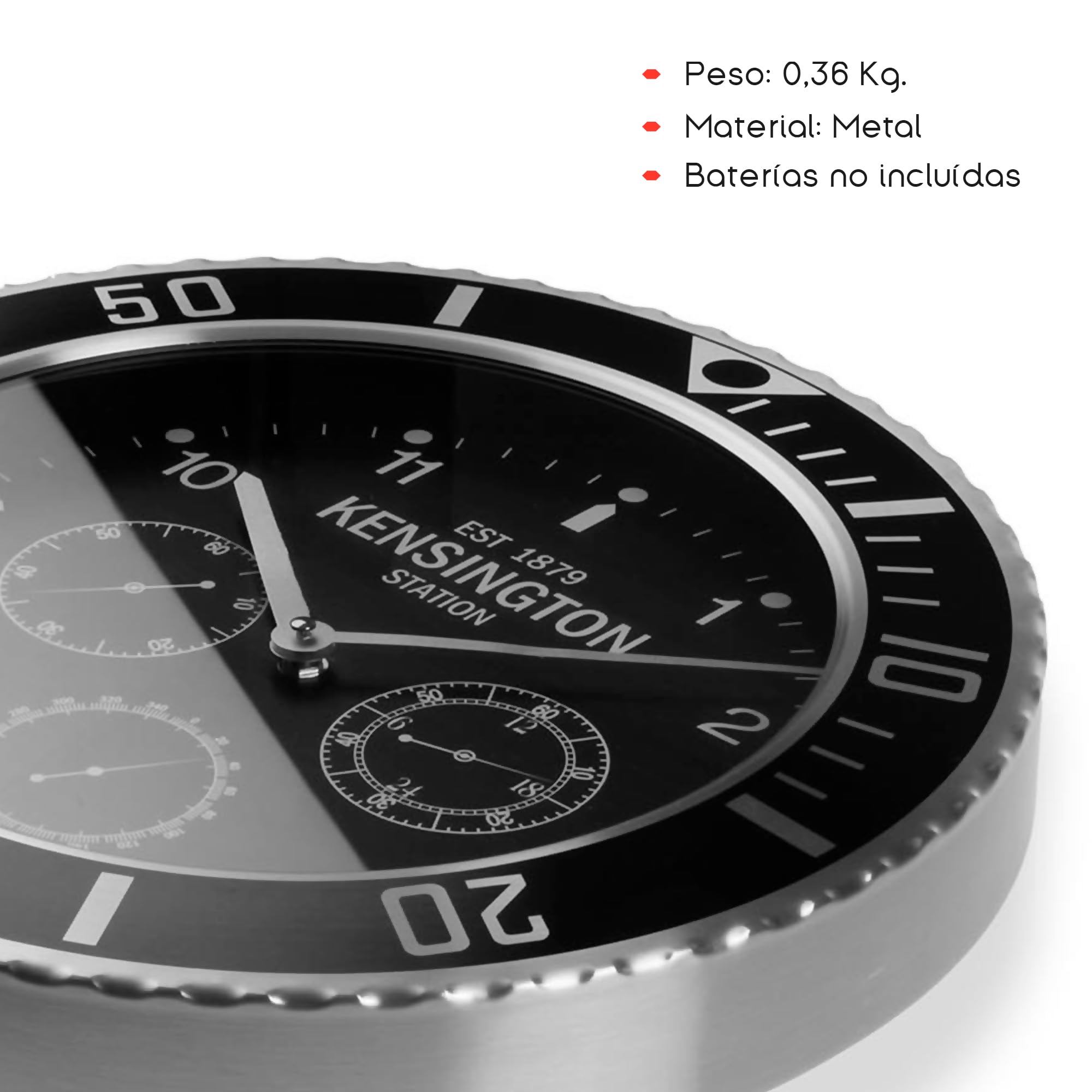 TIENDA EURASIA – Reloj de Pared Moderno Redondo 40 cm | Silencioso | Reloj Analógico | Material: Metal | Funciona con Baterías | Ideal para la Cocina o el Salón
