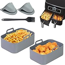 Silicone Air Fryer Liners for Ninja Dual Air Fryer, Air Fryer Silicone Liner, 2 PCS Reusable Air Fryer Silicone Pots Airfryer Basket Accessories for Ninja Foodi Dual Air Fryer DZ201 (Grey)