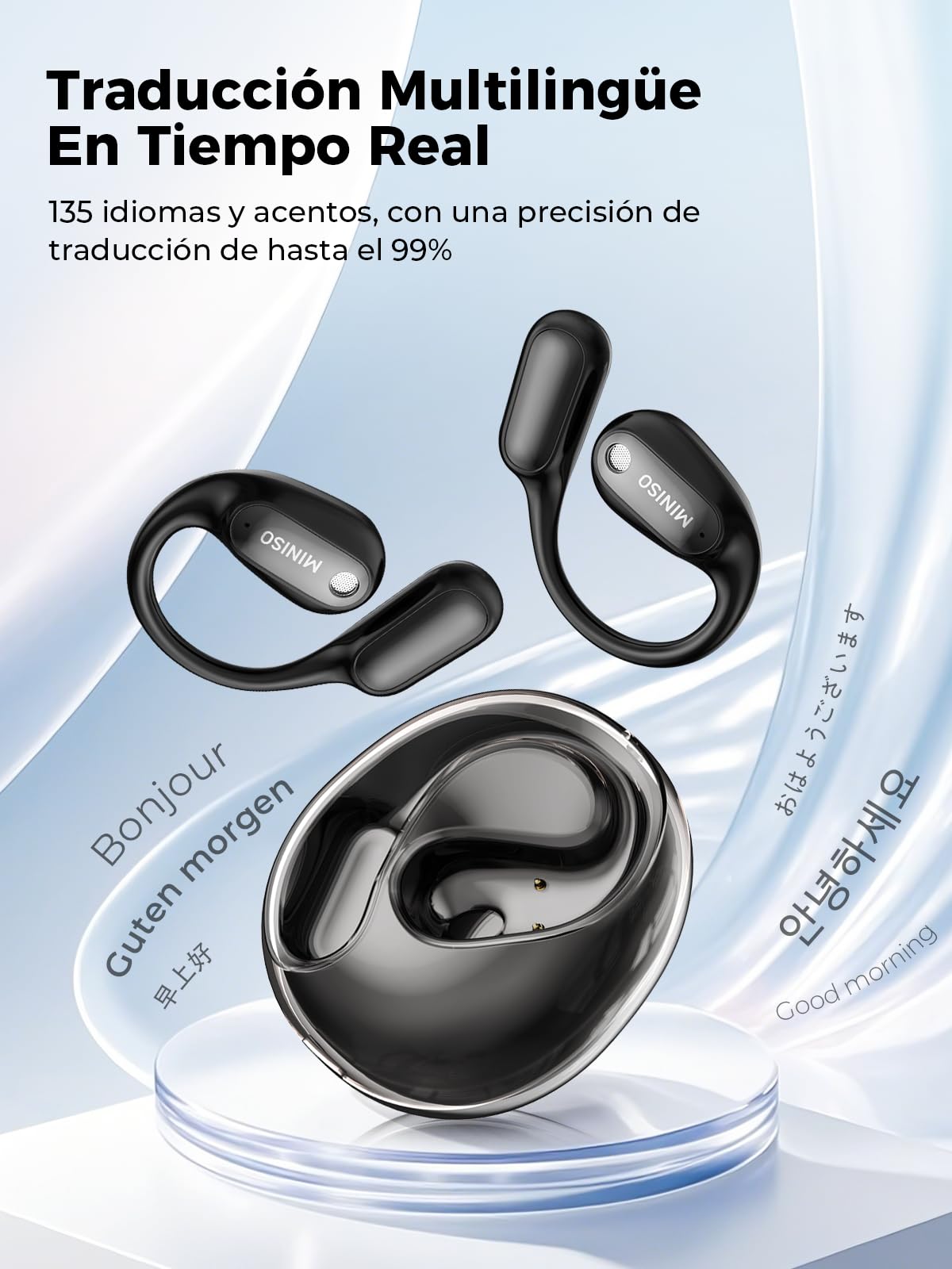 MS190 KI Traductor Auriculares 3 en 1, auriculares de traducción en tiempo real con 134 idiomas y 8 modos, traductor de auriculares ai con aplicación, Bluetooth 6.0, auriculares de traducción 60H para