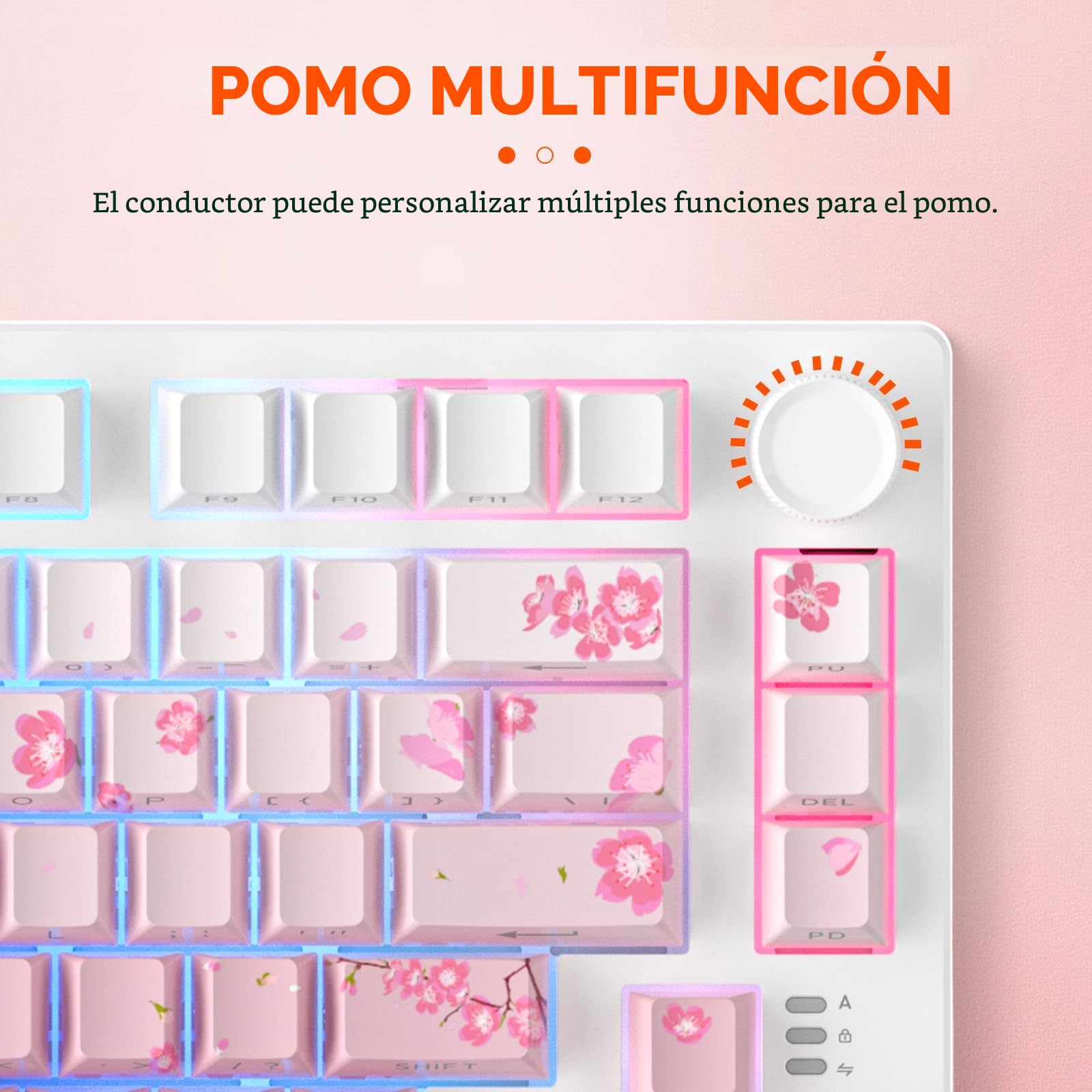 DAREU EK75PRO Sakura Pink Teclado Gaming Rosa,75% RGB Hot-Swappable Teclado mecánico cremoso con Perilla,2.4Ghz/BT5.1/USB-C, Montaje de Junta, PBT Keycaps, Linear Dream Switch para Win/Mac