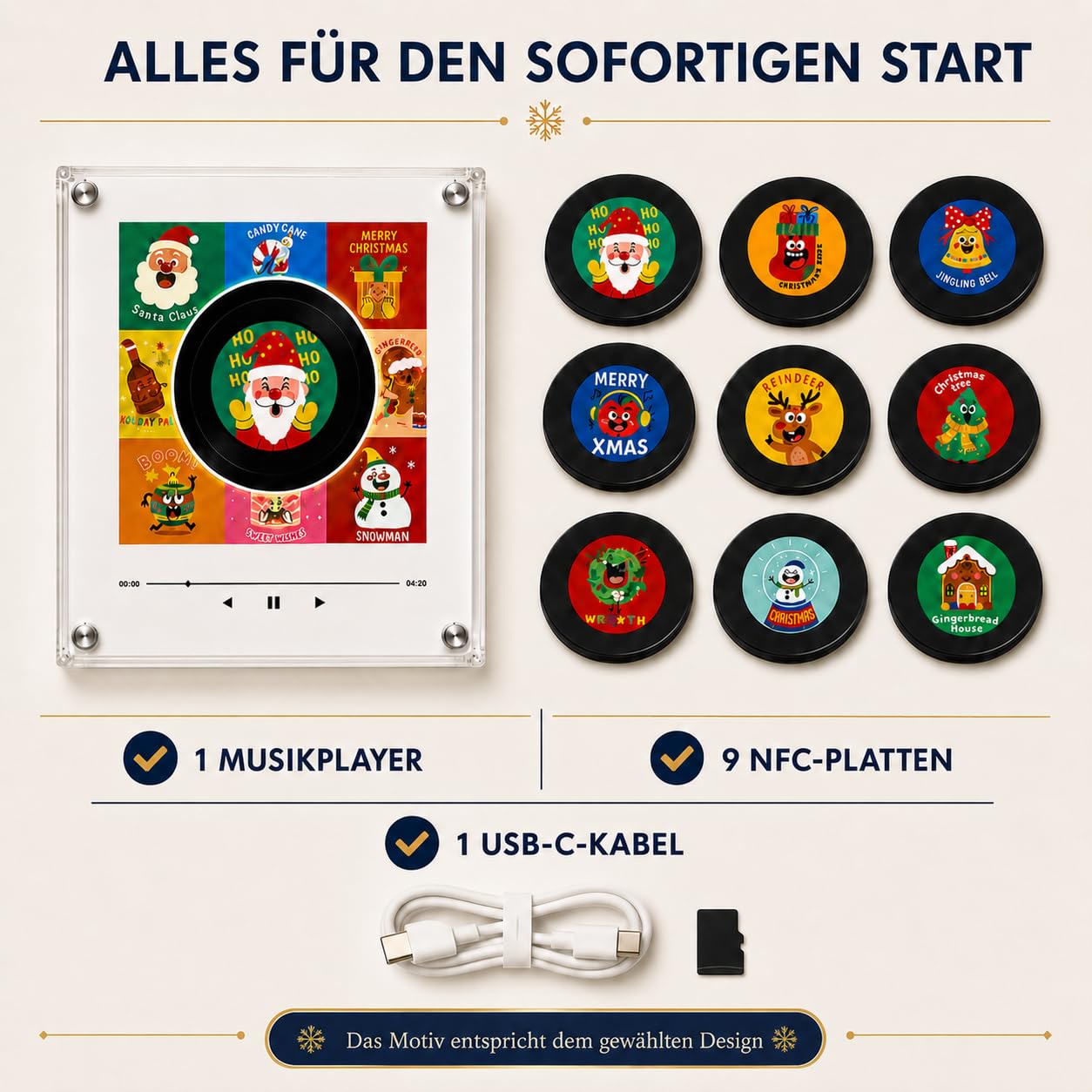Christmas Magnetische Kühlschrank Vinyl Spieluhr Weihnachten - 9 Discs (Christmas-B)