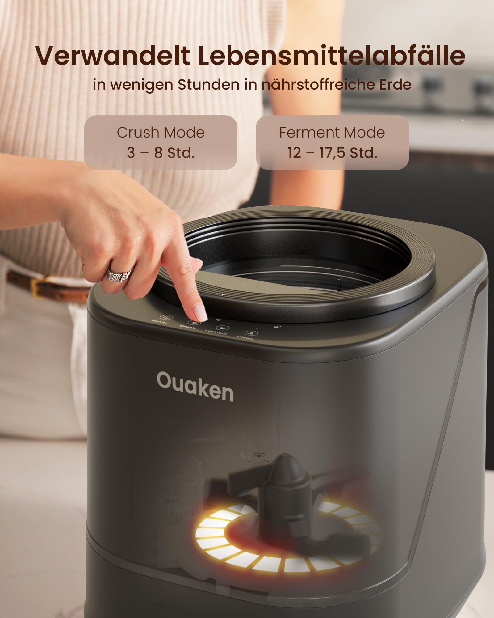 Elektrischer Komposter Küchen, 4L - Geruchloser Küchenkomposteimer mit 3 Modi, Reduziert Lebensmittelabfälle um 90%, Wandelt Küchenabfälle in Dünger um, Geräuscharmer Komposter für den Innenbereich