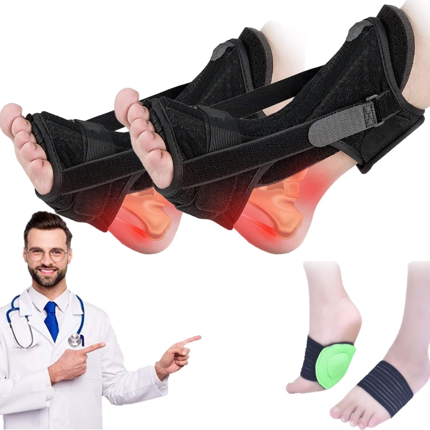 [2 Packs] Plantar Fasciitis Night Splint, Adjustable Plantar Fasciitis