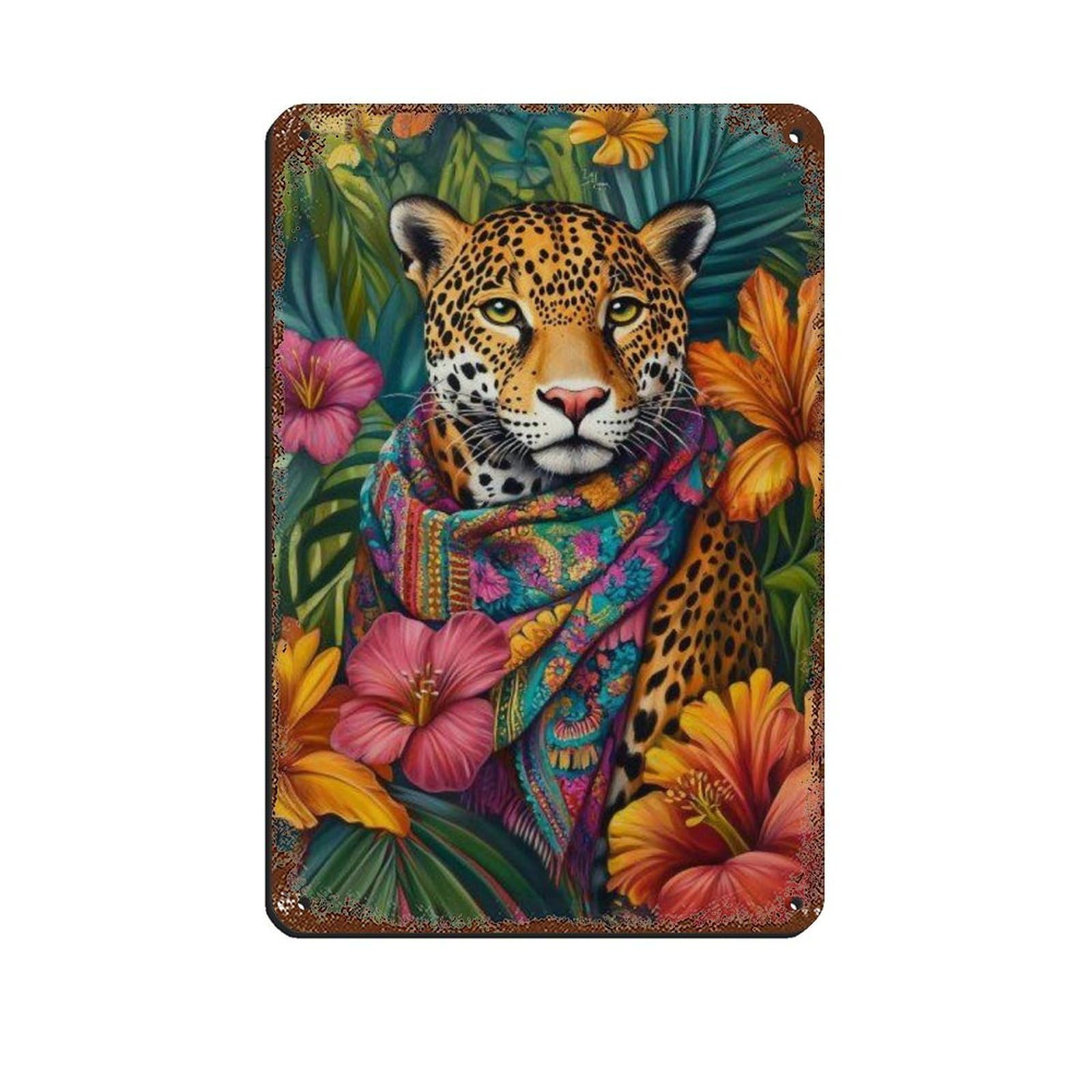 Lxwnze 20L X 30W Cm Colorful Leopard, Tropical Jungle Animal Tin Sign Vintage Metal Pub Club Cafe Bar Home Wall Art Decoration Poster Retro 8X12inch(20X30cm)