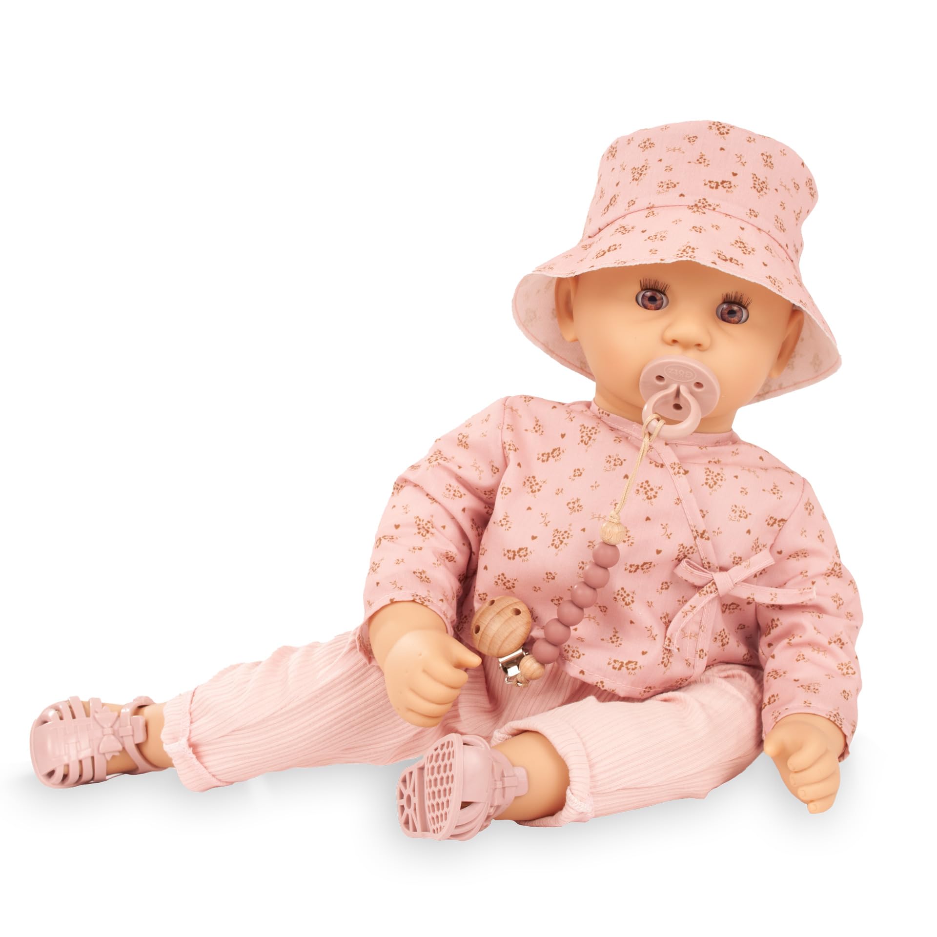 Götz 2661057 Cookie Millefleur poupée 48 cm poupée bébé Yeux Bruns dormeurs | 9 pièces, sans cheveux, corps souple, dès 3 ans, lavable, avec tétine, attache-tétine et couche