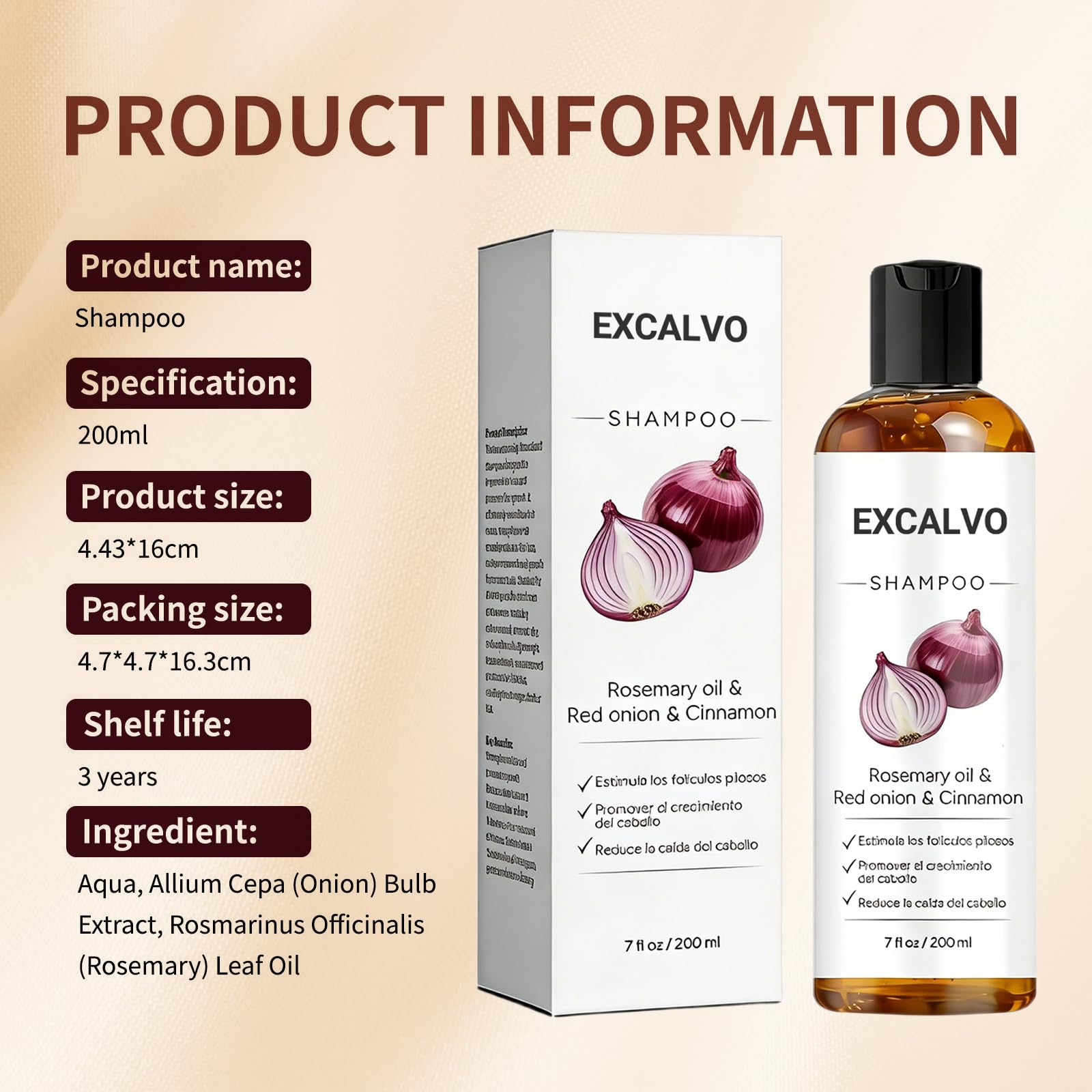 Excalvo Champu de Cebolla, 2026 Nuevo Champú Cebolla, Champu Excalvo, Con Extracto De Canela, Limpieza Diaria Para Un Cabello Más Denso En Apariencia, para Hombres y Mujeres, 200 ml (1 Botella) — view 7