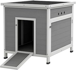 PawHut Duck Coop, Wooden Chicken House Rabbit Hutch with Openable Roof, Removable Floor, Double Doors, Ramp, Duck House for 2-4 Chickens, Geese, 25" x 32" x 30"