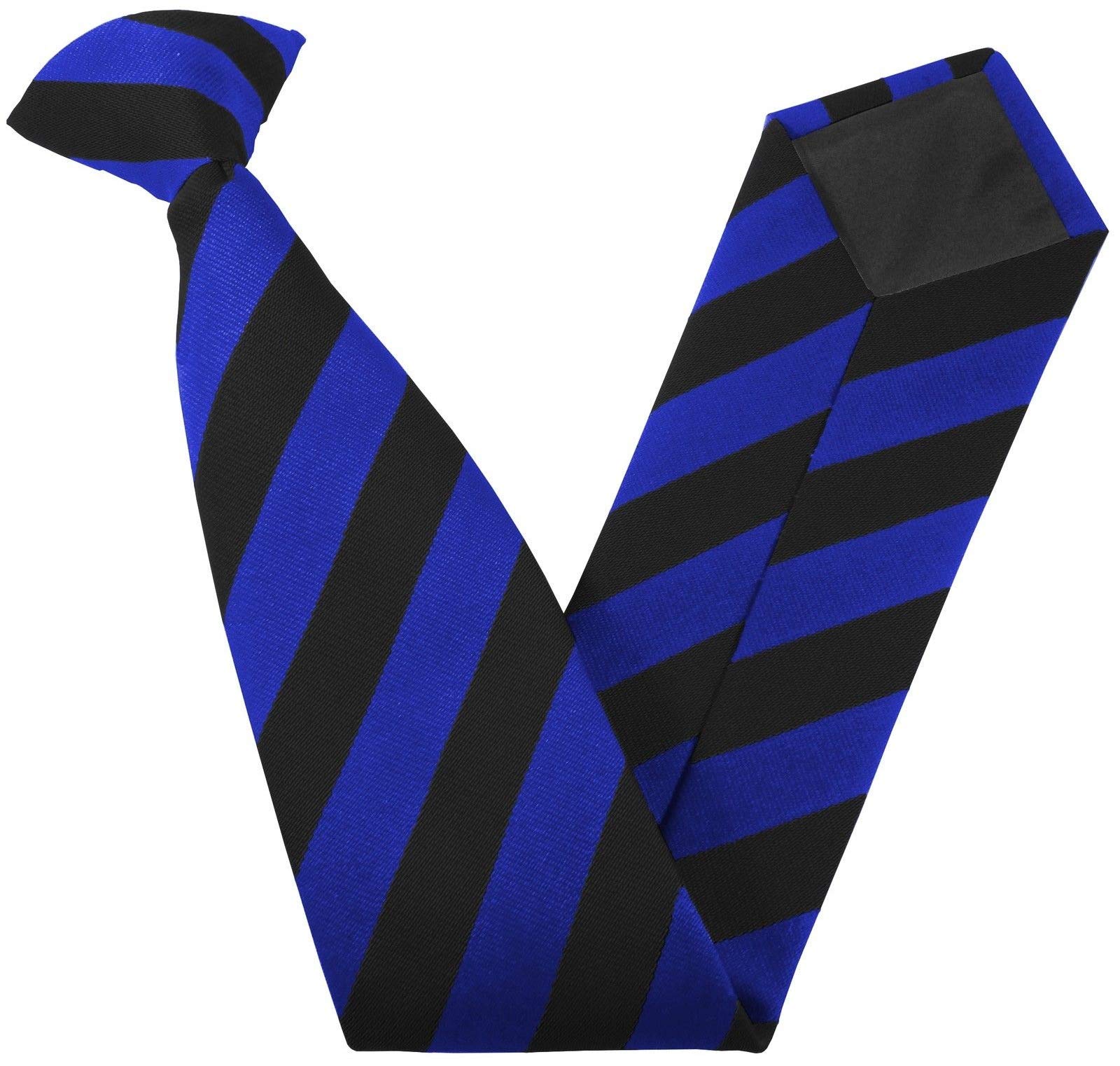 Great British Tie Club Clip On Block Stripe School Ties (Colour & Size Variations) (14 inch clip on (Junior School), Black & Royal)