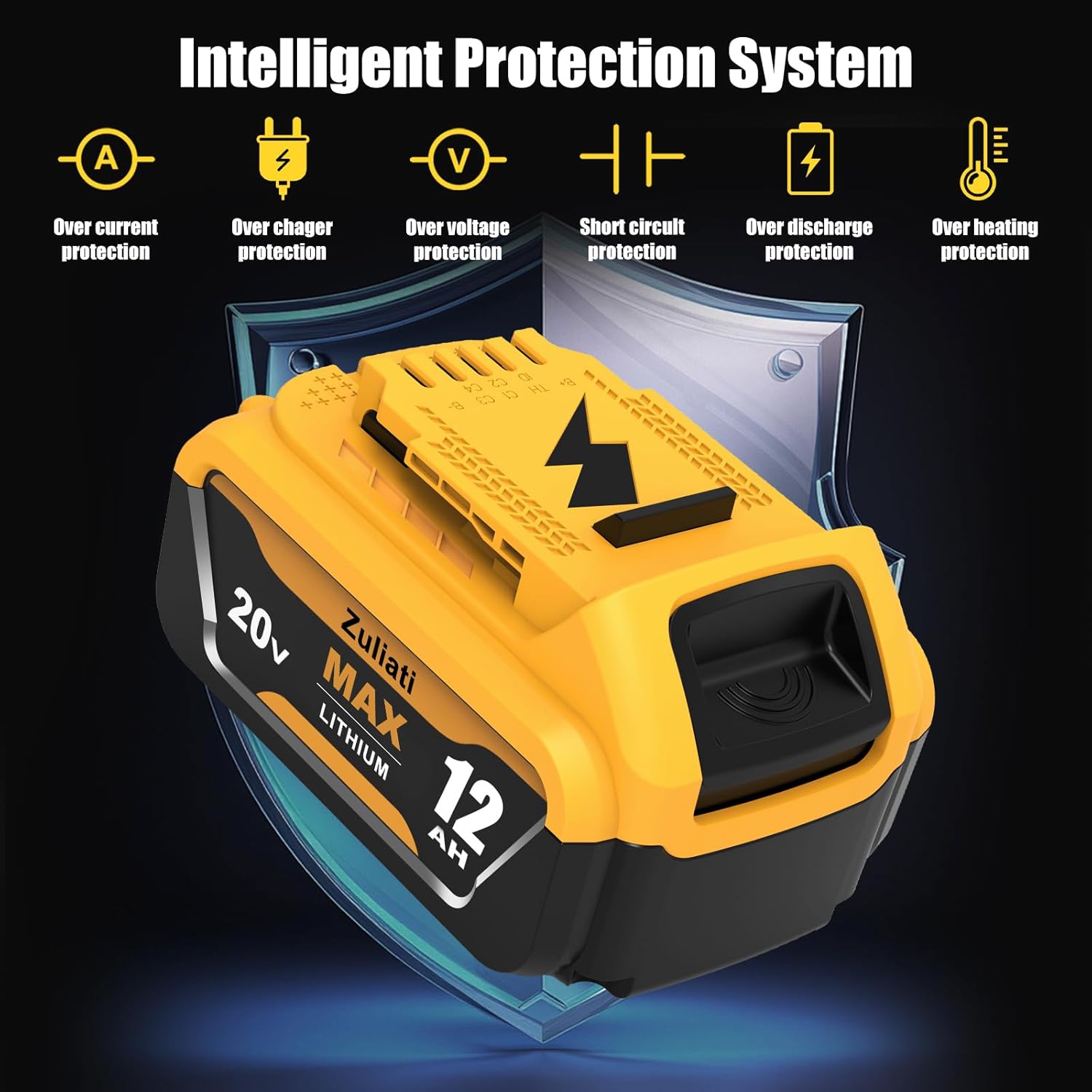 DCB206 12.0Ah Replacement for Dewalt 20V Battery DCB206-2 DCB203 DCB201 DCB204 Compatible with Dewalt 20 Volt Battery DCD985B Power Tools with LED Indicator(12.0Amps-4PC) - Image 3