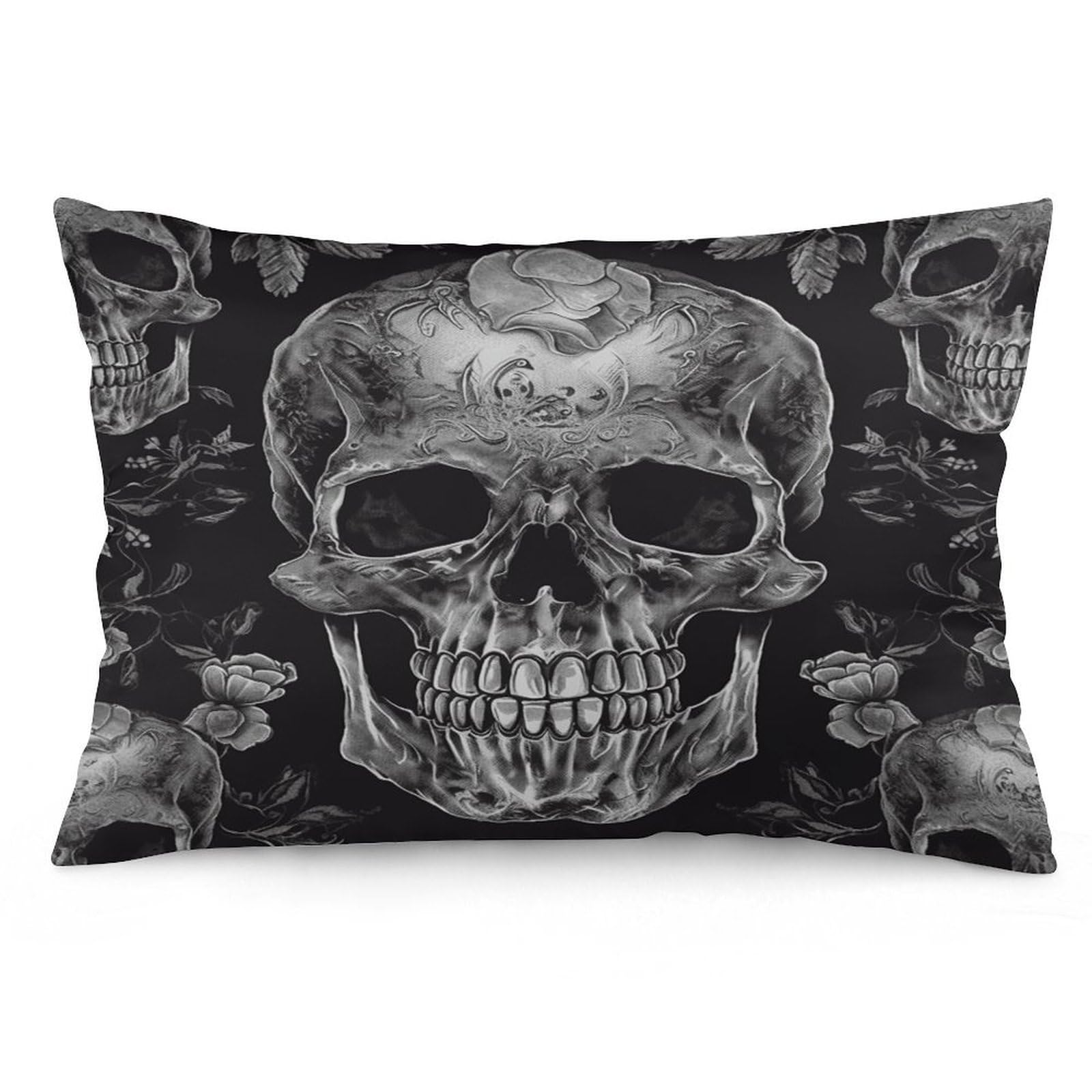 Skull Skeleton Throw Pillow Cover Soft Pillow Case Decorative Lumbar Pillow Cover Cozy Throw Pillowcase Polyester Rectangular Cushion Case Decor for Couch Sofa Bed