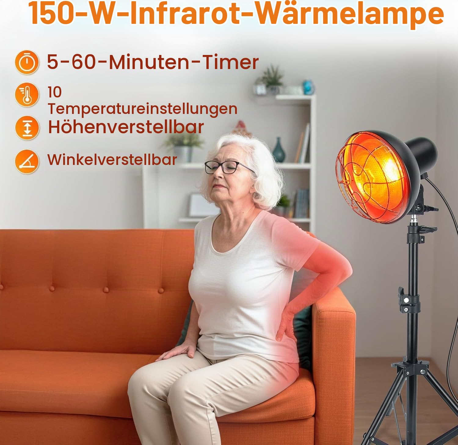 Rotlichtlampe 150W, Einstellbare Temperatur & Timer