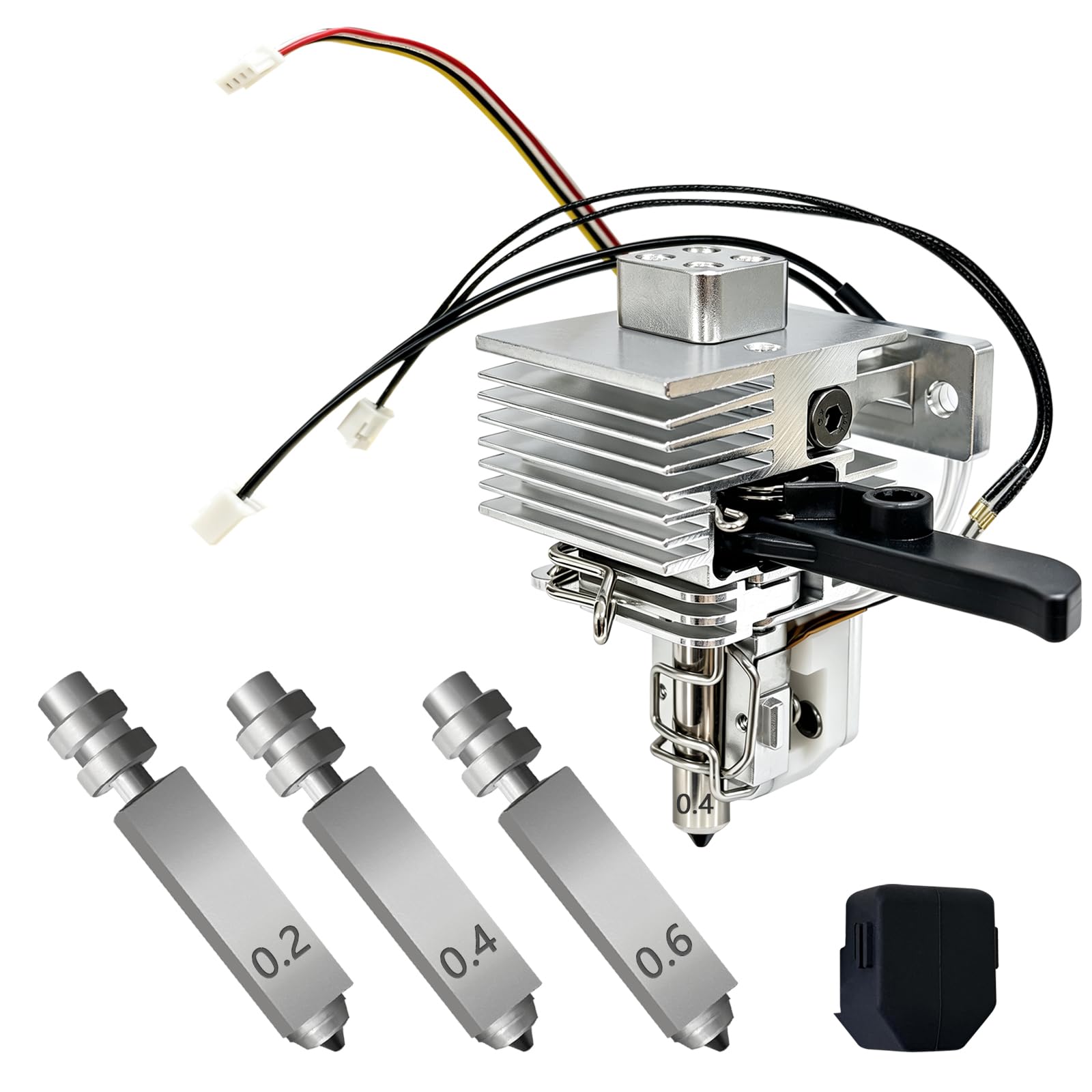 Kobra X 0.4MM Hotend Heizungsbaugruppe Kit Hot End Extruder Druckkopf | Kühlkörper Zirkonoxidkeramik Dehnungsmessstreifen für Anycubic 3D-Drucker mit 3 Gehärtetes Stahldüse & 1 Silikonhülle