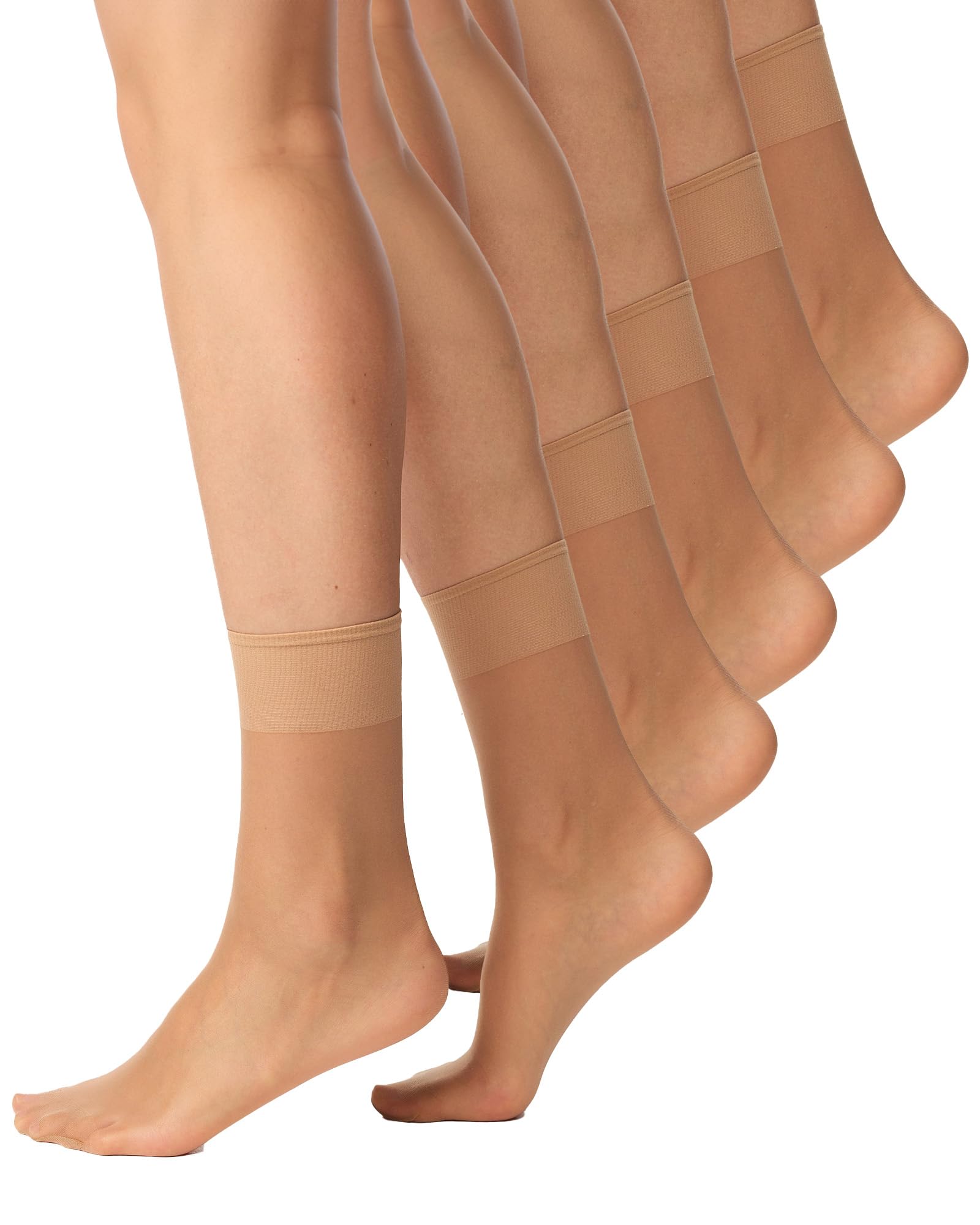 Nur Die 5er Pack Söckchen Seidenfein 15 DEN transparente Nylon Feinsöckchen seidig glänzend breiter Komfortbund Damen, amber, one size