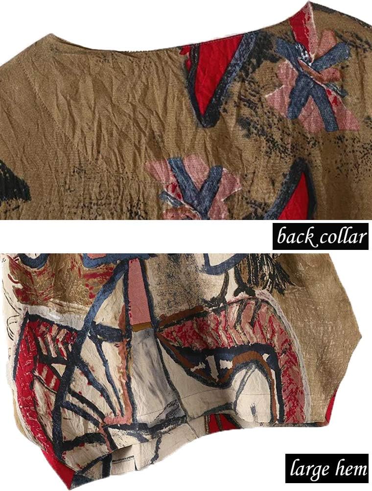 FTCayanz Women's Casual Midi Dresses Short Sleeve Loose Print T Shirt Dress with Pockets - Image 4