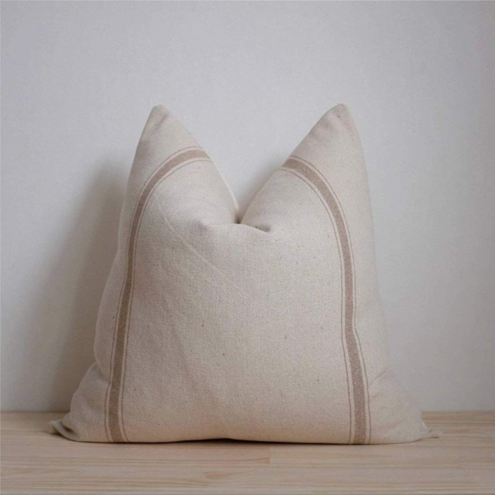 BYRON HOYLE Grain Sack Tan Stripes Throw Pillow Cover Linen Square Pillow case Cushion Cover Pillowcase with Zipper Home Decor 18x18 inch