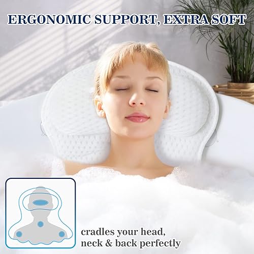 Miniatura 2 de Almohada de baño, almohadas de baño de lujo para soporte de cuello y espalda, almohada de bañera con tela de malla 4D suave y ventosas
