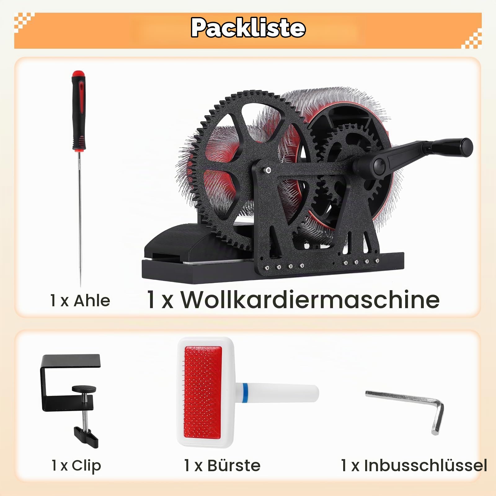 YUCHENGTECH Manuelle Wollkardiermaschine mit Handkurbel und Reinigungsnadel | Schnelle Entfernung von Faserverunreinigungen Farbmischung Wollmischrad zum Kämmen und Mischen