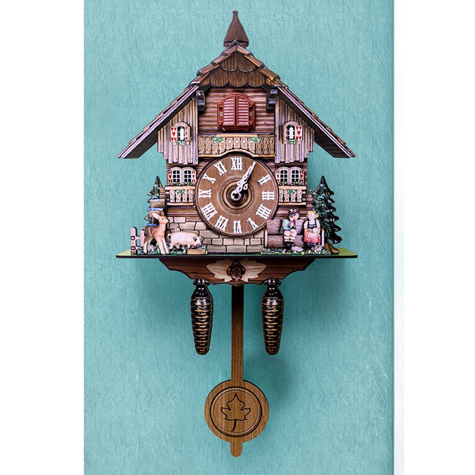 Kaibrite Reloj de cuco, reloj de cuco, reloj de pared, madera, forma de casa, decoración del hogar, reloj para sala de estar, dormitorio