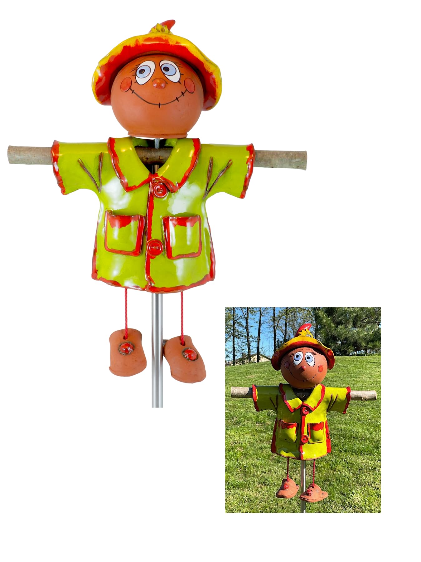 Gartenstecker Keramik Handgefertigt - Gartendeko für Draußen Wetterfest - Garten Deko Keramik - Gartenfiguren & Gartenstatuen - Vogelscheuche