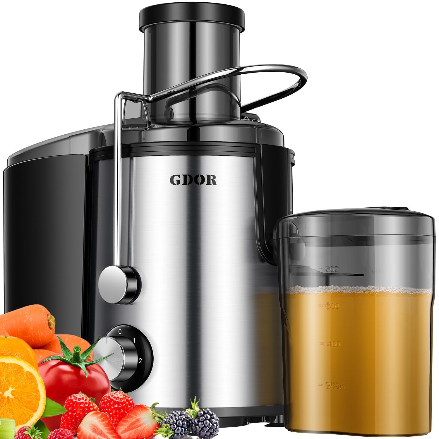 GDOR Entsafter 800W Juicer aus Edelstahl 76mm Großem Mund Entsafter Gemüse und Obst 3 Geschwindigkeitsstufen Juicer Machine Schnelles Entsaften Zentrifugaler Leicht zu Reinigen mit Bürste BPA-frei