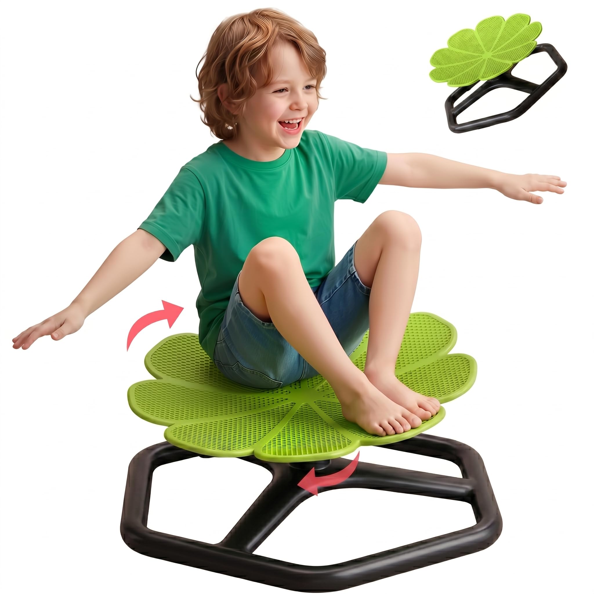 KYZDZQ Spinning Chair for Autistic Kids,Sensory Swivel Chair, 220LBS Weight Capacity, Sensory Toy for ADHD & Autism 3-6 Years Children,Training Body Coordination, Metal Base Non-Slip Design (Green)