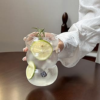 Ribbed Glassware Water Tumbler, Wave Bubble Glasses Tumbler, Aesthetic Ripple Glass Tumbler,Cute Glass Tumbler for Iced Coffee Juice Drink Milk Tea,Beer, Coctail（Big Wave - Big Mouth）