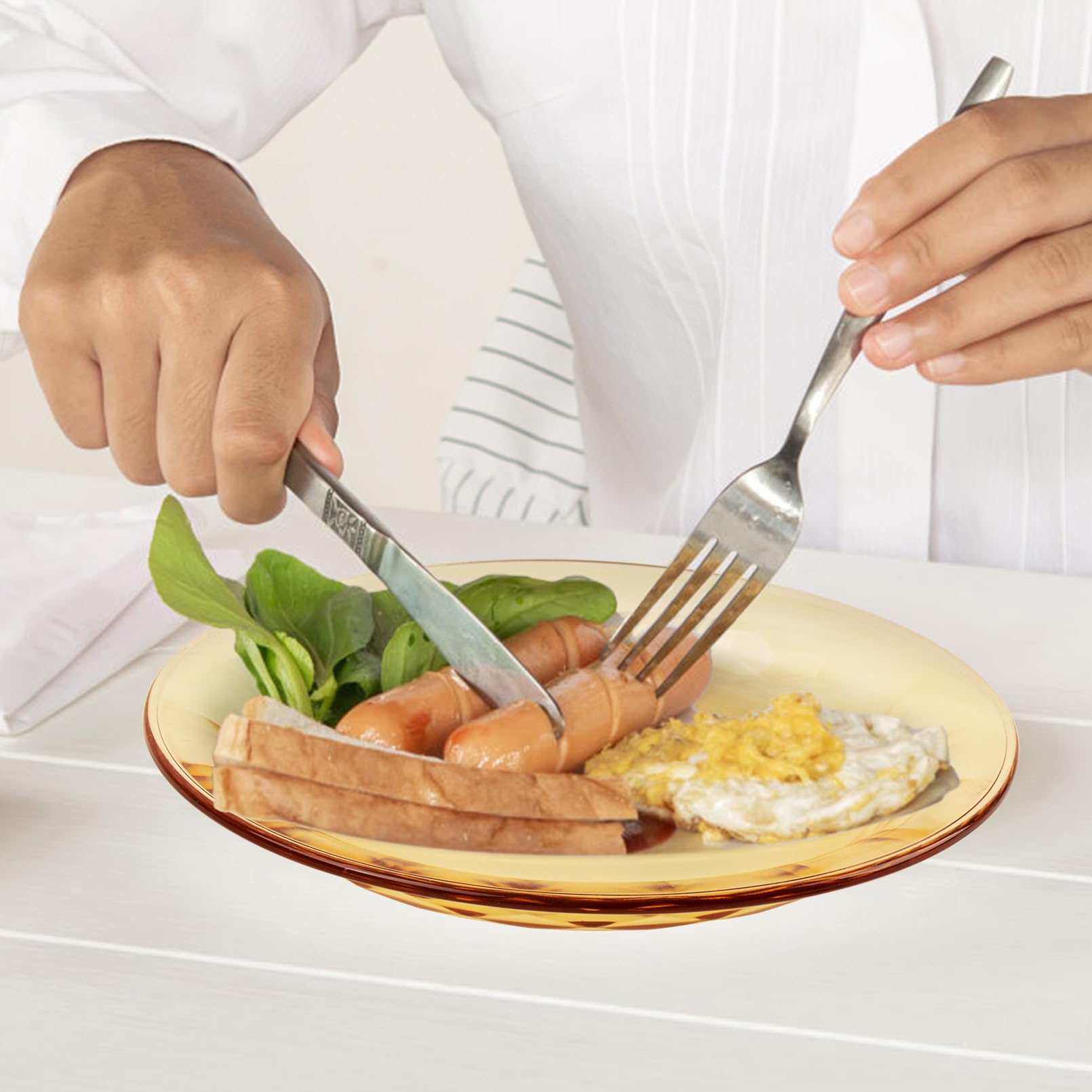 Set di piatti in vetro premium 23 cm, confezione da 2 piatti in vetro ambrato, piatti per cena, insalata, frutta, lavabili in lavastoviglie e adatti al microonde