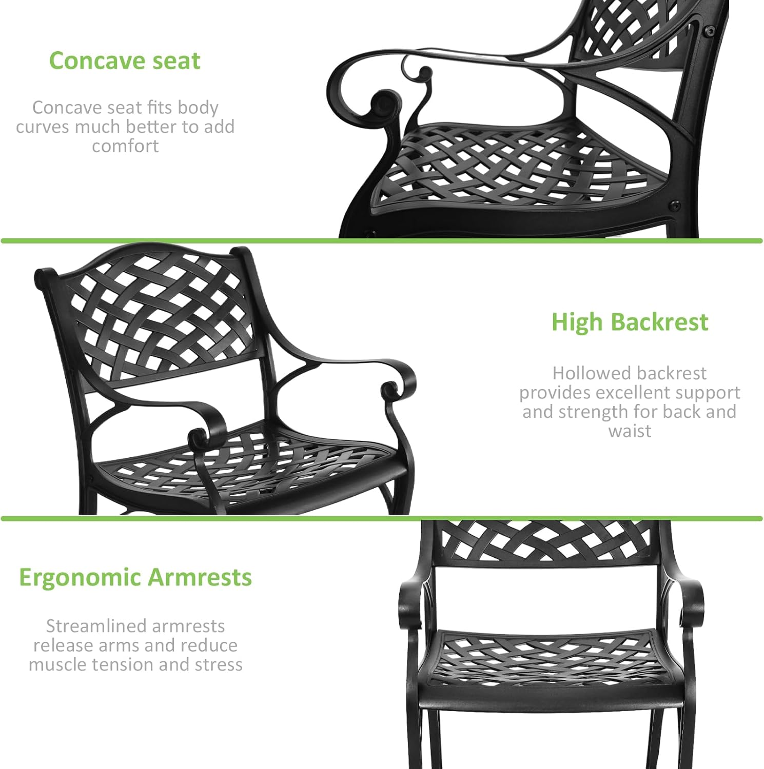 Cast Aluminum Patio Chairs of 2, Outdoor Dining Chairs Set, Aluminum Patio Chairs with Armrest for Garden, Backyard, Poolside, Balcony