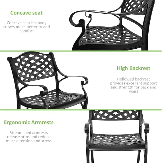 7 Piece Patio Dinning Set, 48.23 Metal Table Set, Outdoor Cast Aluminum Dinning Set, All Weather Patio Furniture for Garden, Include 6 chairs and 1 Round Patio Table with 2.36 Umbrella Hole