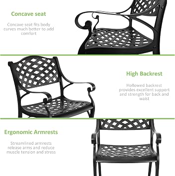 7 Piece Patio Dinning Set, 48.23 Metal Table Set, Outdoor Cast Aluminum Dinning Set, All Weather Patio Furniture for Garden, Include 6 chairs and 1 Round Patio Table with 2.36 Umbrella Hole