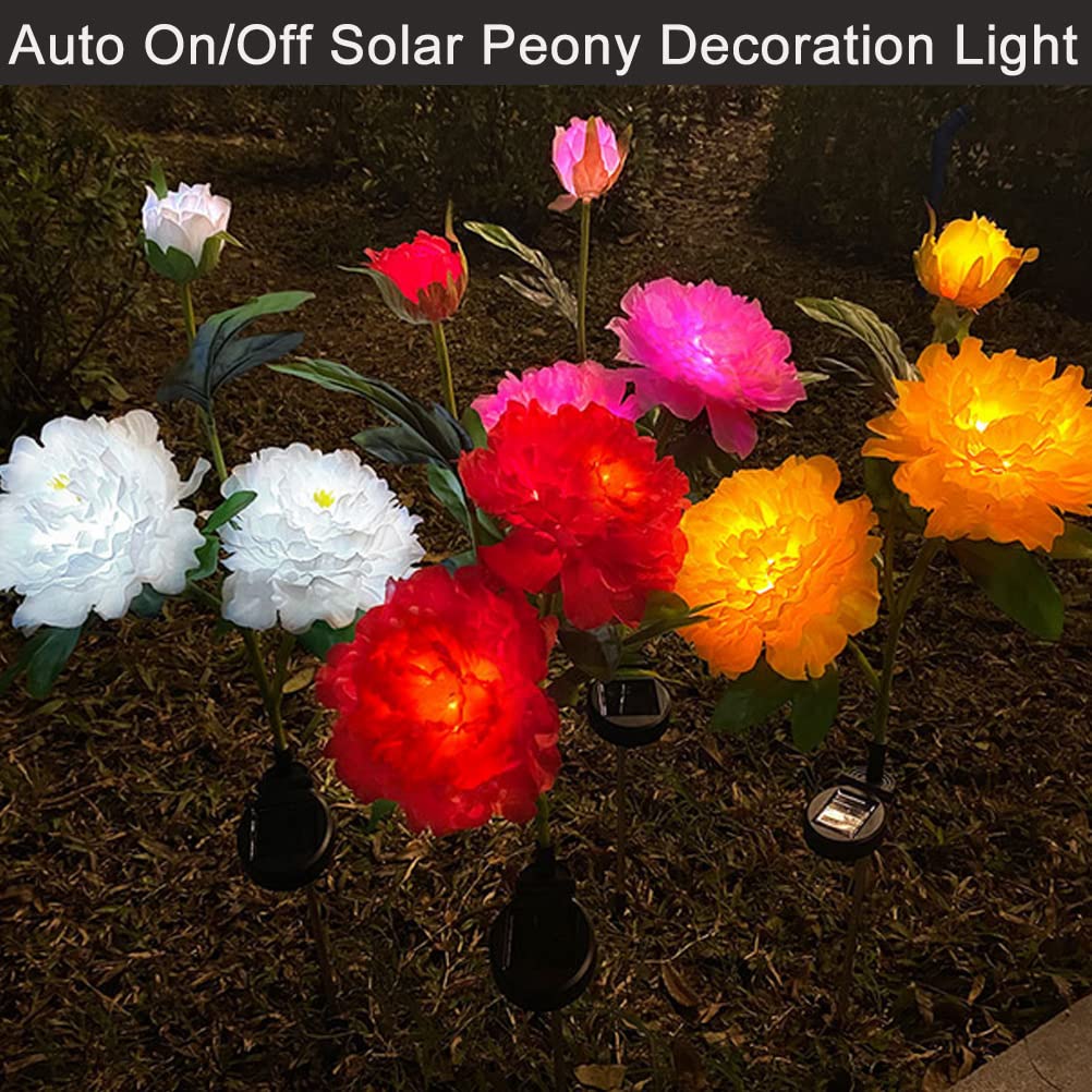 Aolyty Solar Garden Lights With Peony Flowers (2 Pack) - Dusk To Dawn LED Stake Lights, IP65 Waterproof, Rose Purple