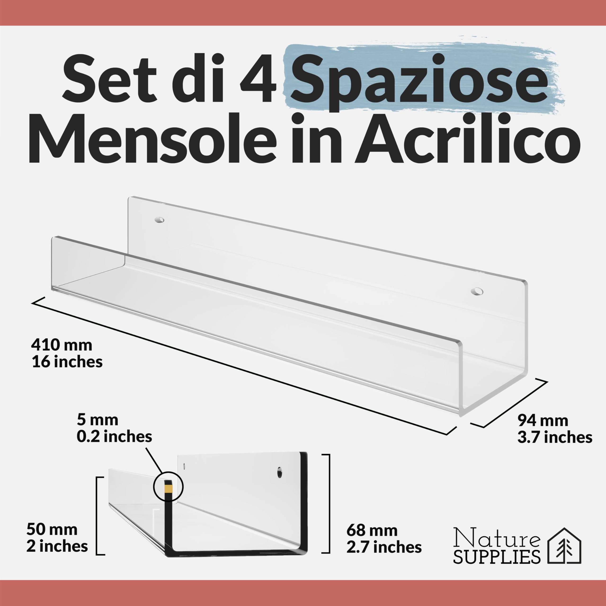 4 Mensole Trasparenti In Acrilico 305 Mm - Per Parete, Moderne E Resistenti - Foto 6
