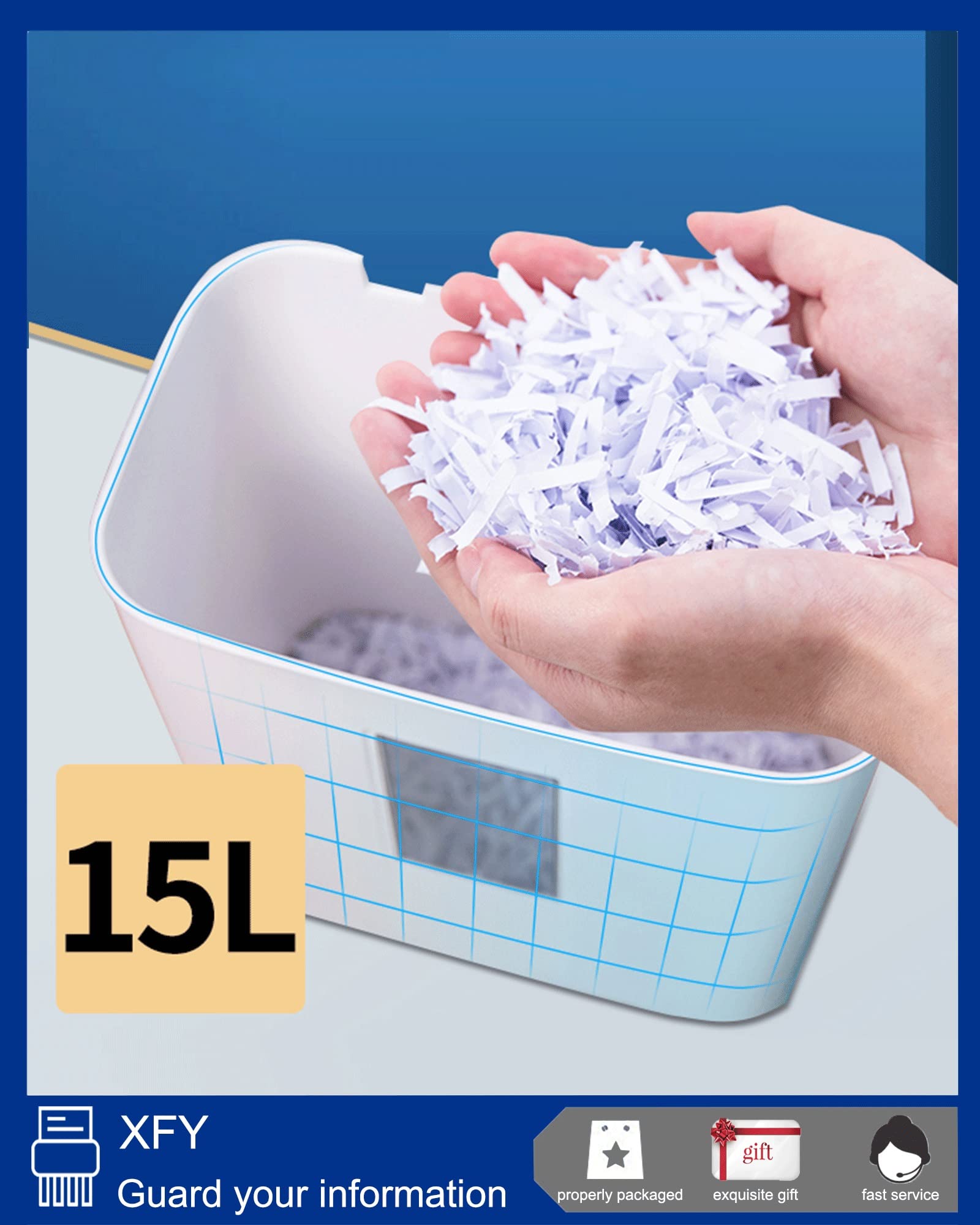 Distruggidocumenti di sicurezza commerciale P4, distruggi documenti domestici da 5 fogli, carta di credito/graffette, distruggidocumenti per piccoli uffici con cestino da 12 litri, distruggi documen