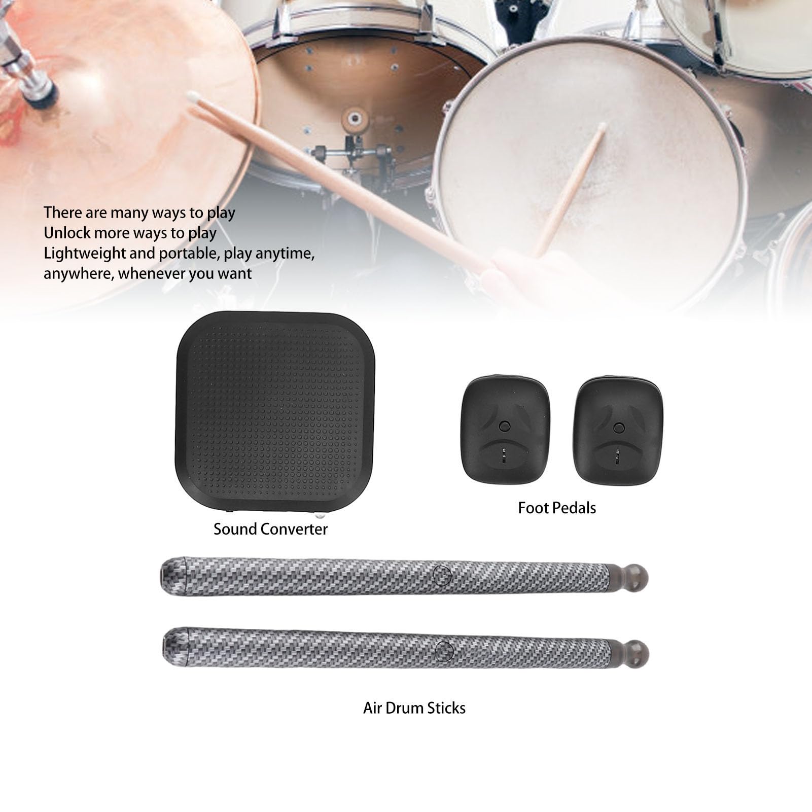 ASHATA Virtual Reality Air Drum Set Leises Tragbares Drumsticks-Kit mit Fußpedalen für Alle Altersgruppen Zum Üben Im Innen- und Außenbereich