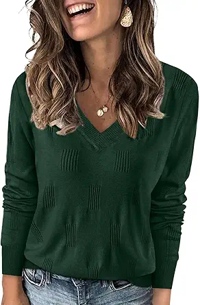 WIHOLL Sweaters for Women V Neck Long Sleeve Tops Fashion Lightweight Pullover Clothes Fall Outfits 2025