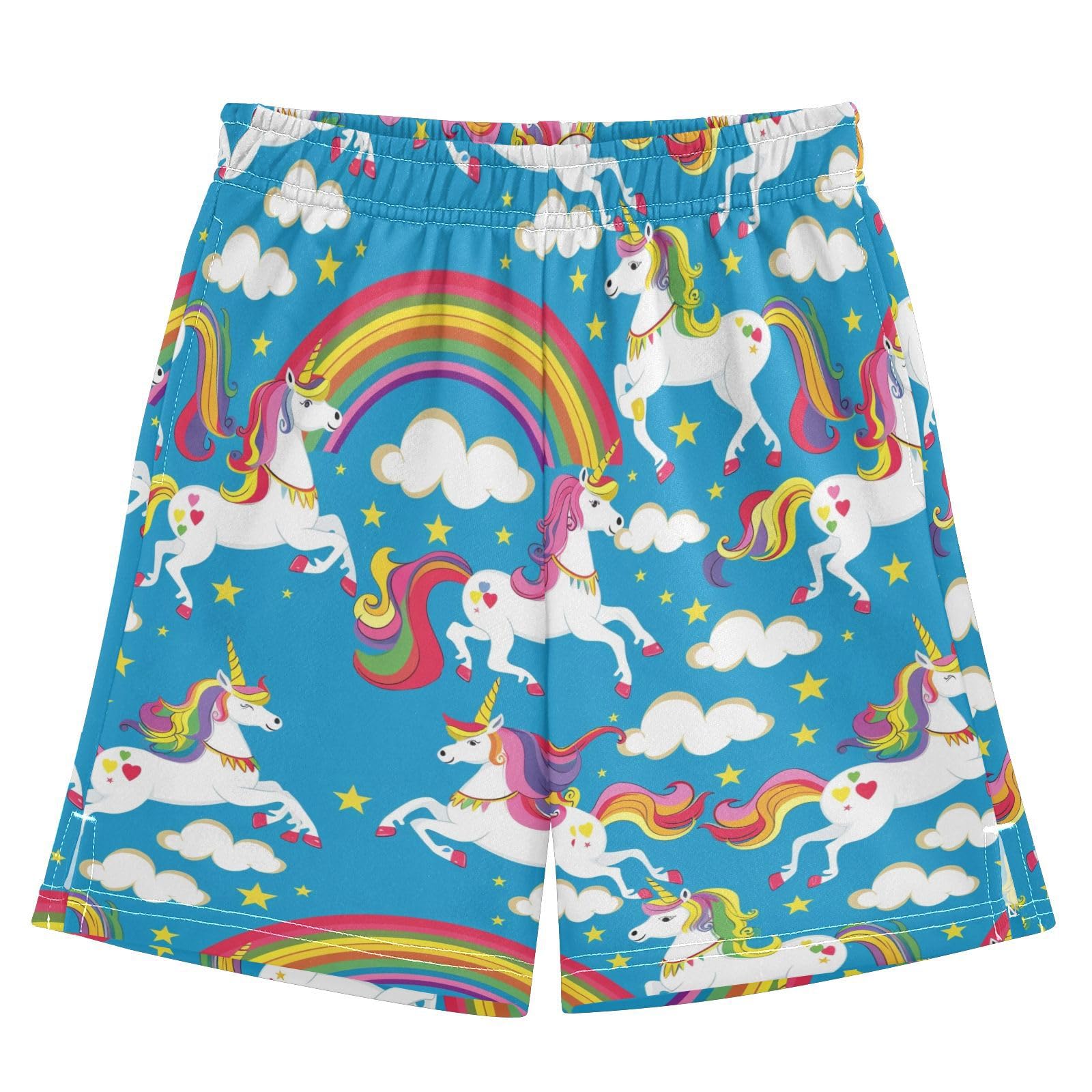 Cartoon Unicorn and Rainbow Boys Shorts Casual Athletic Short Summer Track Shorts 14-15 Y