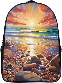 Atardecer en la playa Mochilas Mochila Escolar Para Niños Laterales Mochila Escolar Mochilas Escolares Rocas coloridas Impresos En 3D Para Niños Estudiantes De Primaria Y Secundaria Bolsas