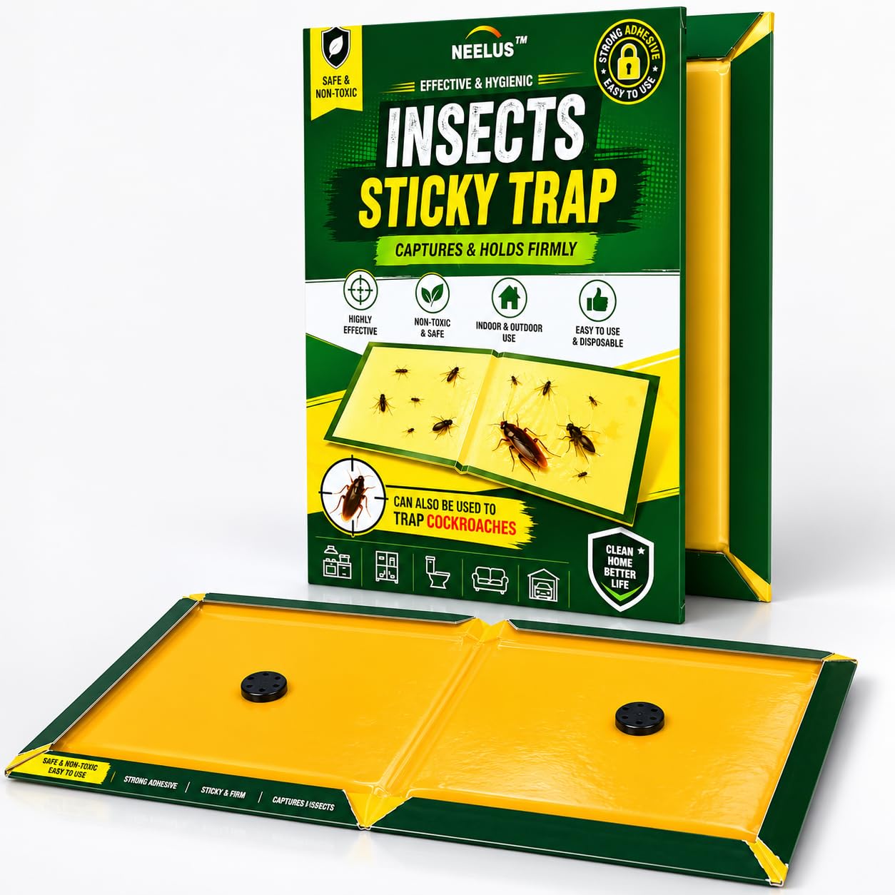 NEELUS Jambo Insect Sticky Trap (Pack of 3) Insect Catcher Pads for Home, Kitchen, Office & Agriculture | Pesticide Free, Non-Toxic,Easy to Use Glue Trap Sheets (30×21 cm, Large)