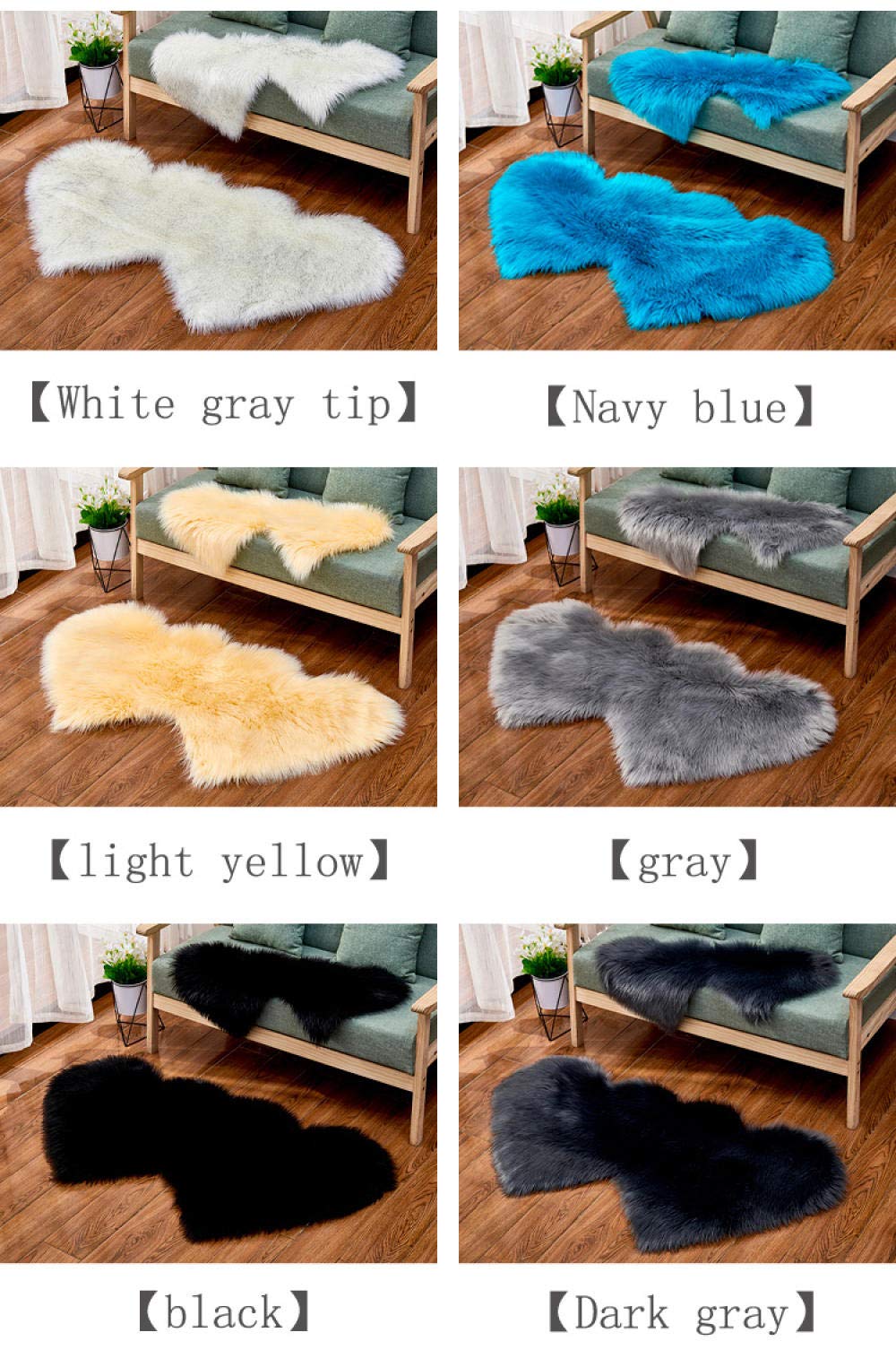 Peau de Mouton synthétique,Cozy Sensation comme véritable Laine Tapis en Fourrure synthétique, Fluffy Soft Longhair Décoratif Coussin de Chaise Canapé Natte Double Coeur 90 * 180cm