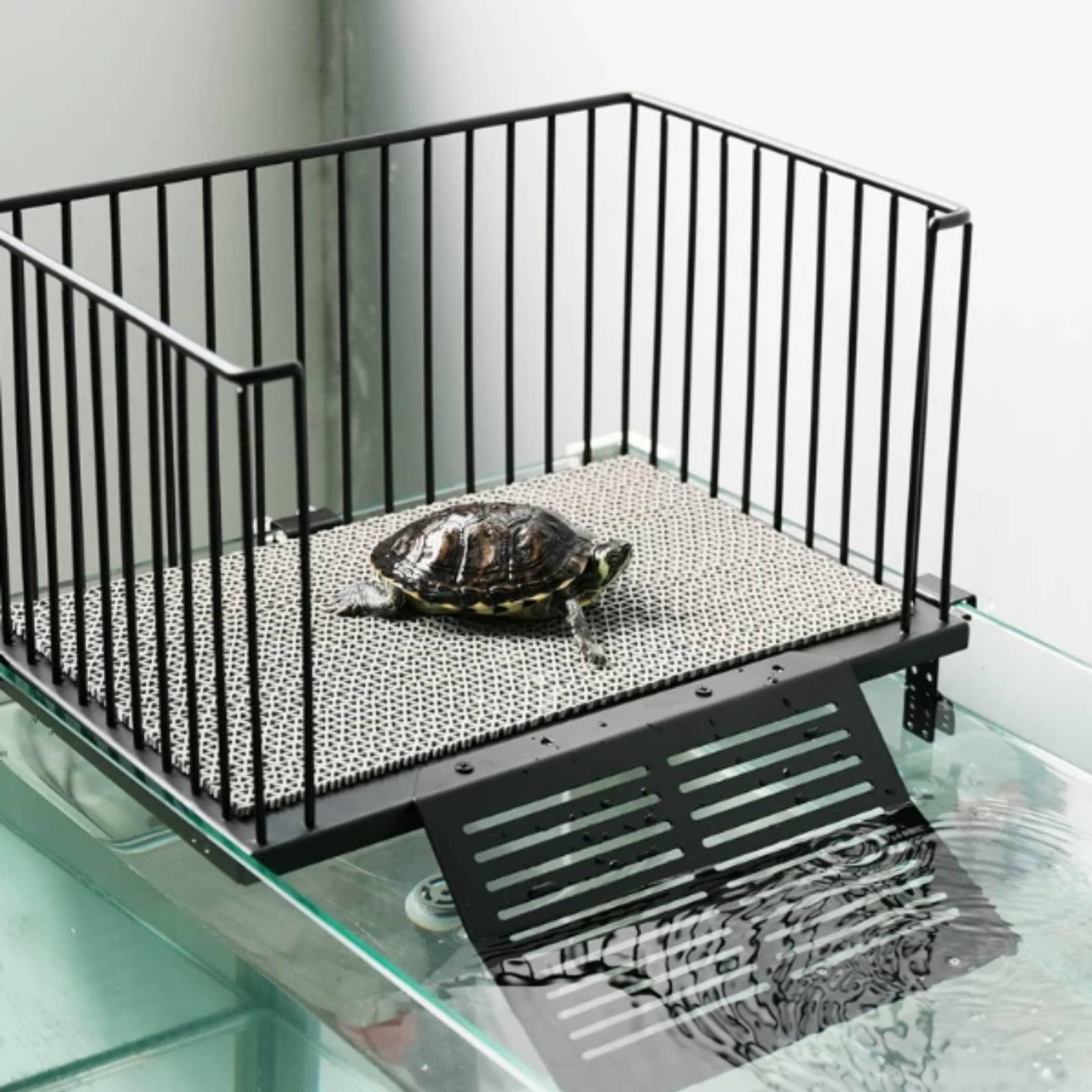 Schildkröten-Sonnenplatz aus Edelstahl ausbruchsicher Schwimmel mit Kletterrampe tragfähig Schildkröten Sonnenplatz für Schildkrötenhalter, Klein Für 20cm Breites Aquarium