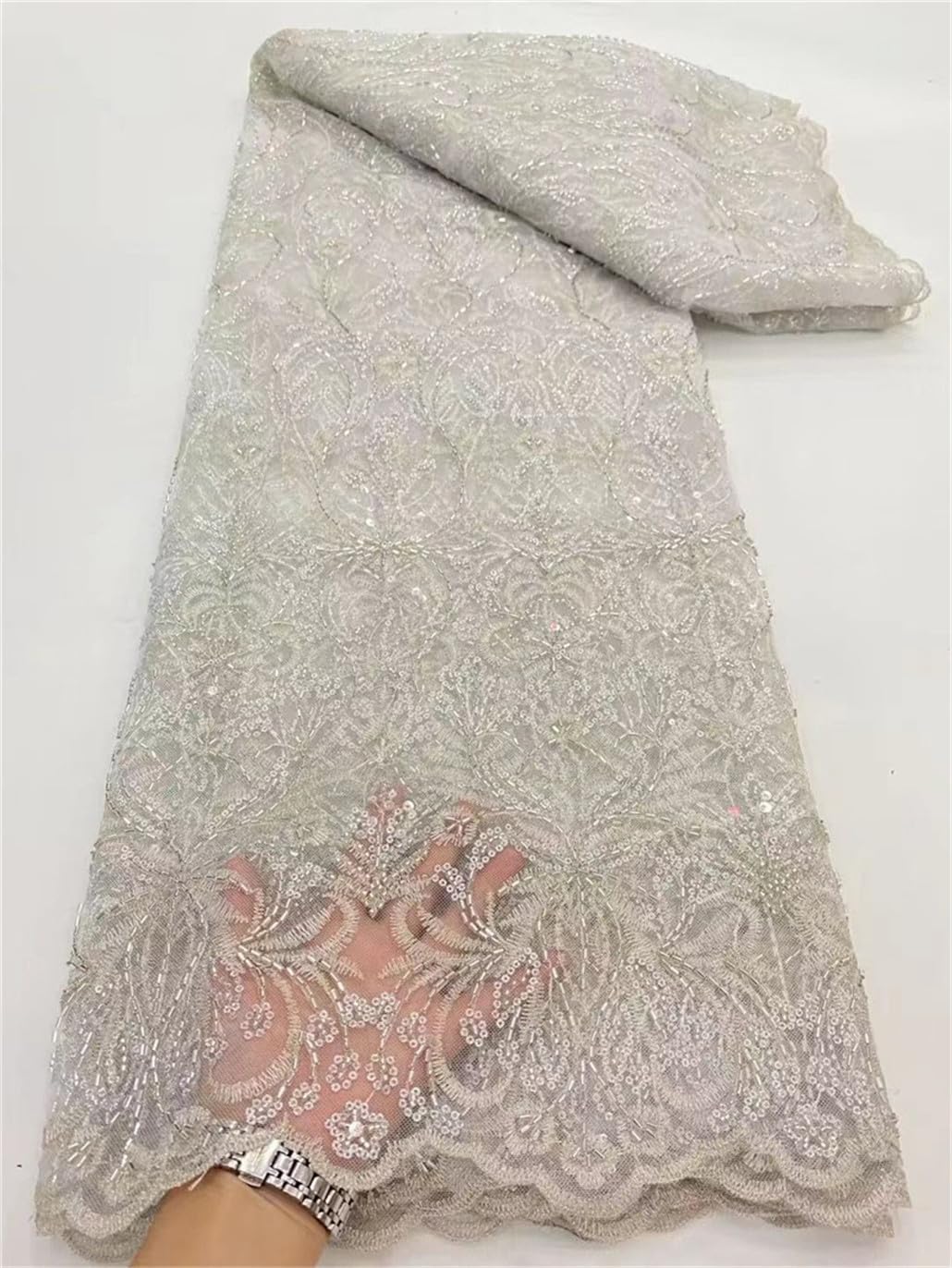 Tissu De Dentelle D'or Africain Avec Paillettes 5Yard Français Tulle Net Brodé Matériel De Maille Pour Robe De Soirée