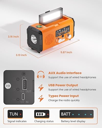 Miniatura 6 de Radio meteorológica de emergencia NOAA AM FM con banco de energía de 10000 mAh y arrancador de fuego, solarmanivela de manocarga rápida USB-C,