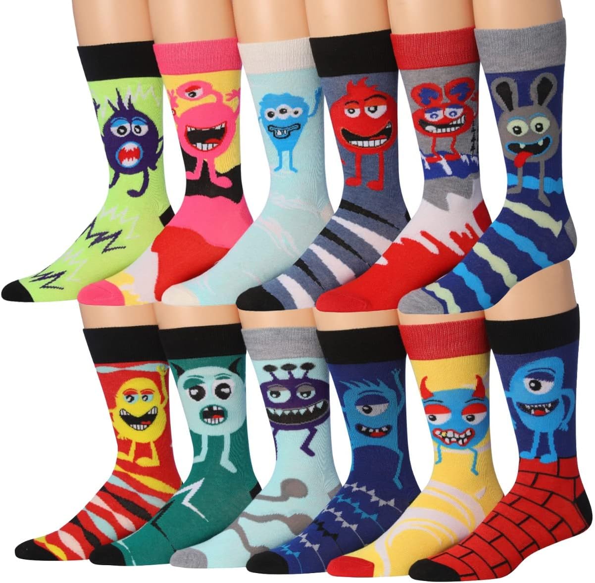 JAMES FIALLO Dress Socks for Men, Casual Colorful Fun Novelty Fashion Patterned Men's Dress Socks, Pack of 12 Super Soft