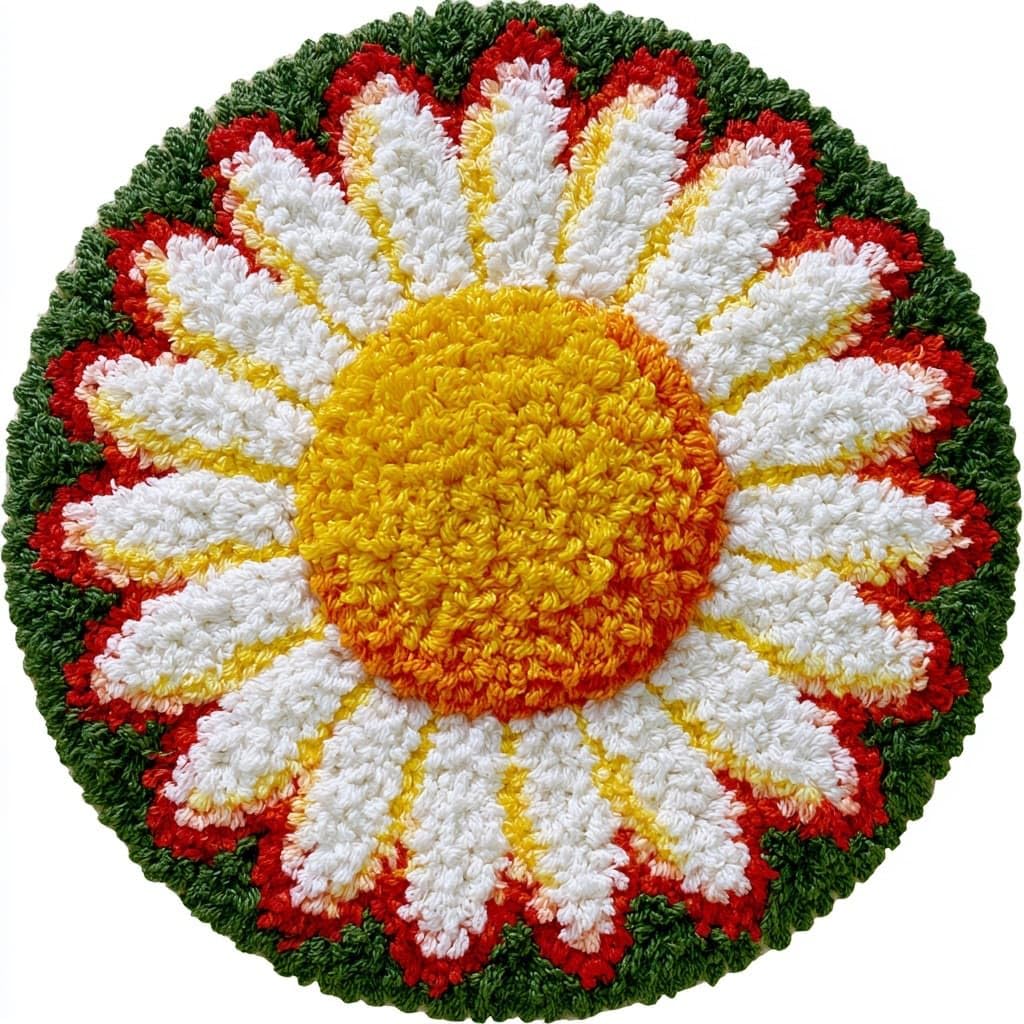 AMBATTERY Round Latch Hook Kits Pre-Printed Rug,Daisy Flowers