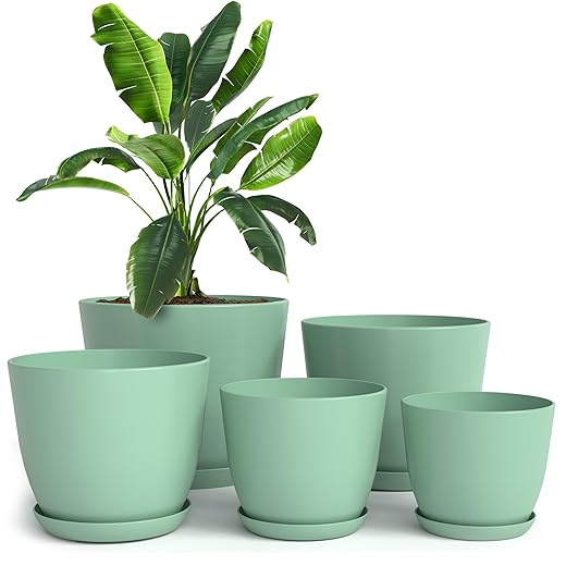 Utopia Home - Plant Pots Indoor with Drainage - 7/6.6/6/5.3/4.8 Inches Home Decor Flower Pots for Indoor Planter - Pack of 5 Plastic Planters for Indoor Plants, Cactus, Succulents Pot - Mint