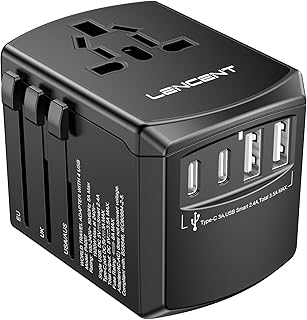 LENCENT Universal Travel Adapter, International Charger with 2 USB Ports and Type-C PD Fast Charging Adaptor for iPhone, T...