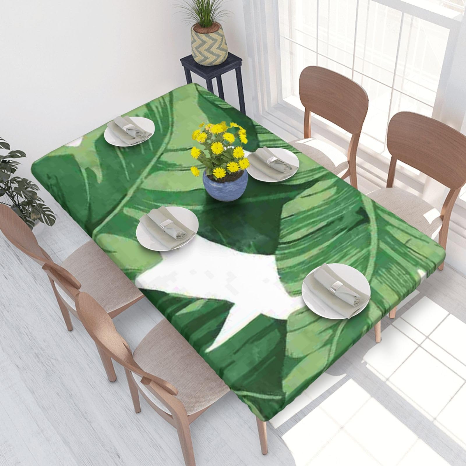 BNVSADC Cute green palm leaves Printed 4FT Tablecloth 122x76 CM Polyester Kitchen Water Resistant Table Cloth Dining Table Decoration Table Covers