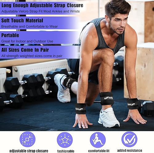 Miniatura 6 de Pesas de tobillo de 123468101220 lb, 1 par de pesas para muñecas, piernas y brazos para mujeres, hombres y niños con correas ajustables para correr,